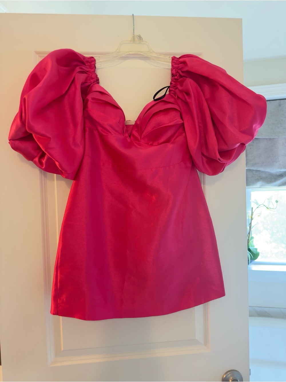 Anthropologie Audette Coral Pink Off-Shoulder Puff Sleeve Mini Dress - Picture 3 of 5